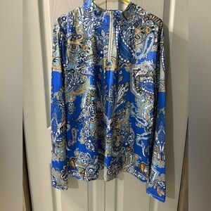 NWOT ACEGOLFS Elegant Blue Paisley Long Sleeve Quarter Zip size 3XL